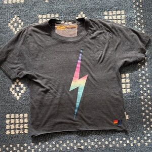 Aviator Nation Charcoal Boyfriend Tee with Rainbow Lightning Bolt